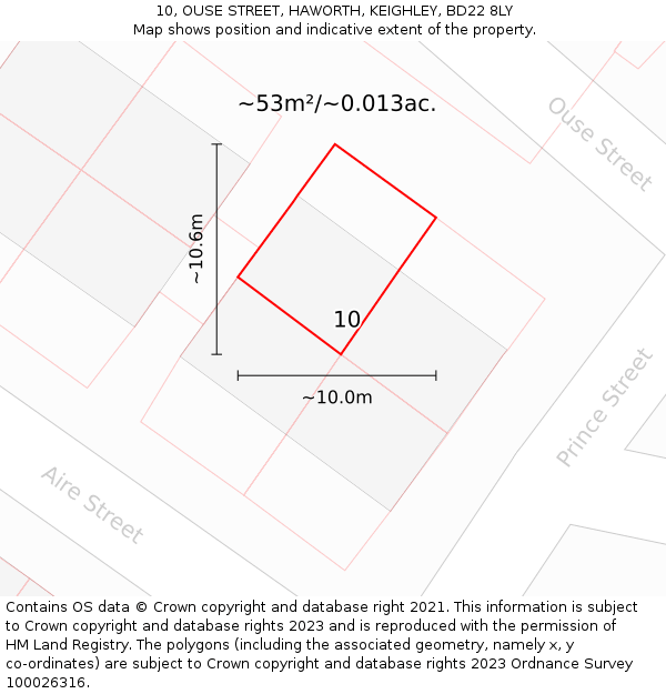 10, OUSE STREET, HAWORTH, KEIGHLEY, BD22 8LY: Plot and title map