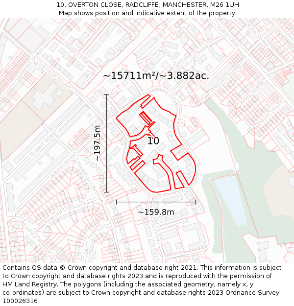 10, OVERTON CLOSE, RADCLIFFE, MANCHESTER, M26 1UH: Plot and title map