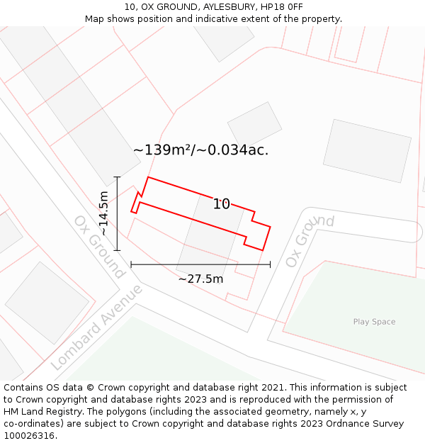 10, OX GROUND, AYLESBURY, HP18 0FF: Plot and title map