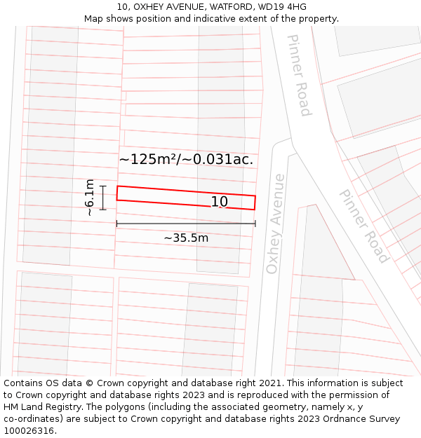 10, OXHEY AVENUE, WATFORD, WD19 4HG: Plot and title map