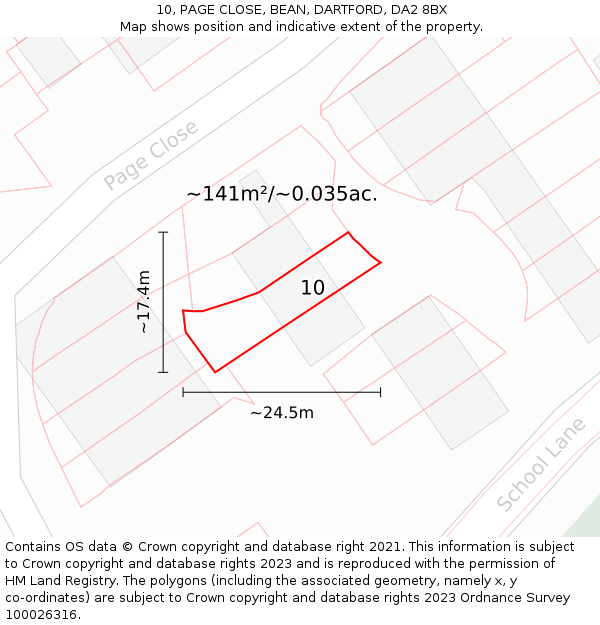 10, PAGE CLOSE, BEAN, DARTFORD, DA2 8BX: Plot and title map