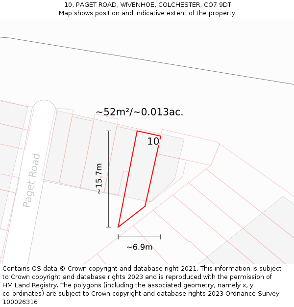10, PAGET ROAD, WIVENHOE, COLCHESTER, CO7 9DT: Plot and title map