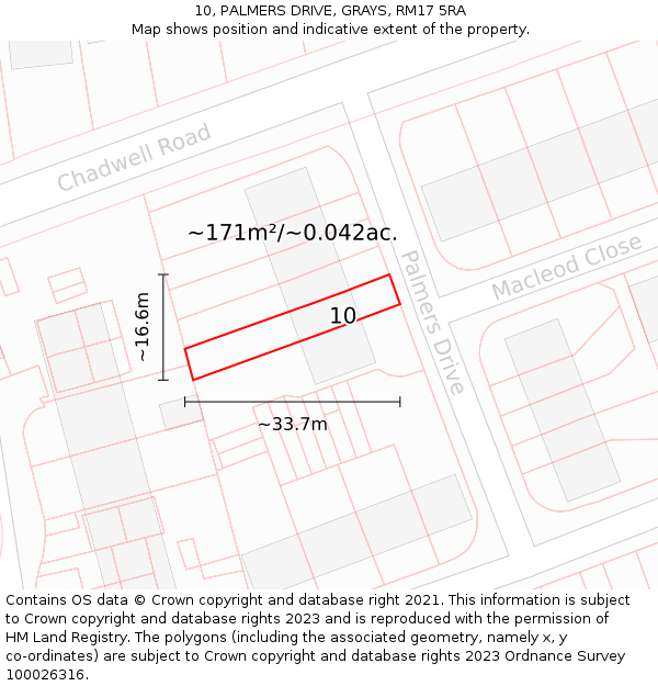 10, PALMERS DRIVE, GRAYS, RM17 5RA: Plot and title map