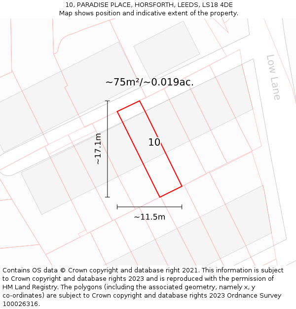10, PARADISE PLACE, HORSFORTH, LEEDS, LS18 4DE: Plot and title map
