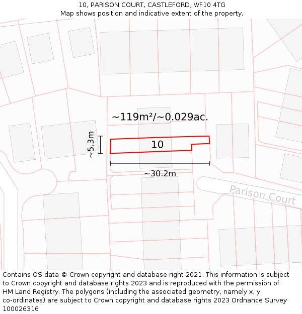 10, PARISON COURT, CASTLEFORD, WF10 4TG: Plot and title map