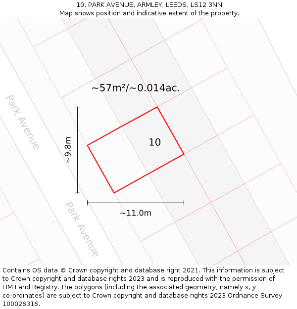 10, PARK AVENUE, ARMLEY, LEEDS, LS12 3NN: Plot and title map