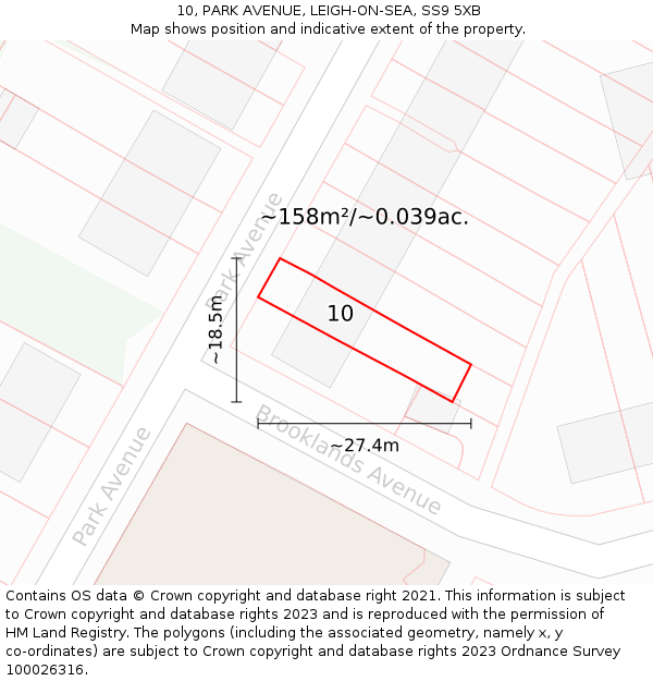 10, PARK AVENUE, LEIGH-ON-SEA, SS9 5XB: Plot and title map