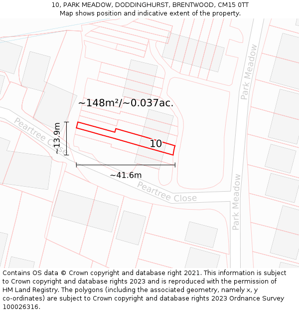 10, PARK MEADOW, DODDINGHURST, BRENTWOOD, CM15 0TT: Plot and title map
