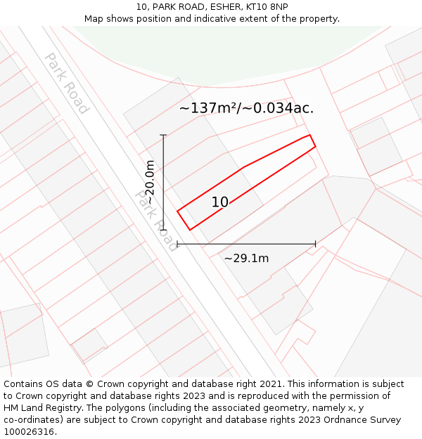 10, PARK ROAD, ESHER, KT10 8NP: Plot and title map
