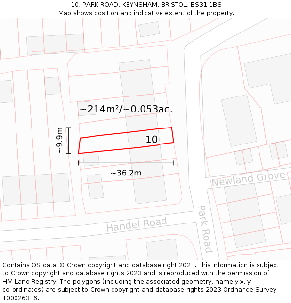 10, PARK ROAD, KEYNSHAM, BRISTOL, BS31 1BS: Plot and title map