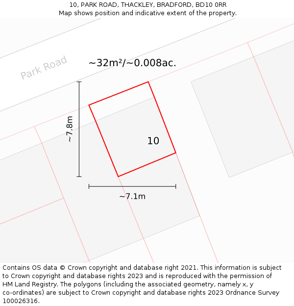 10, PARK ROAD, THACKLEY, BRADFORD, BD10 0RR: Plot and title map