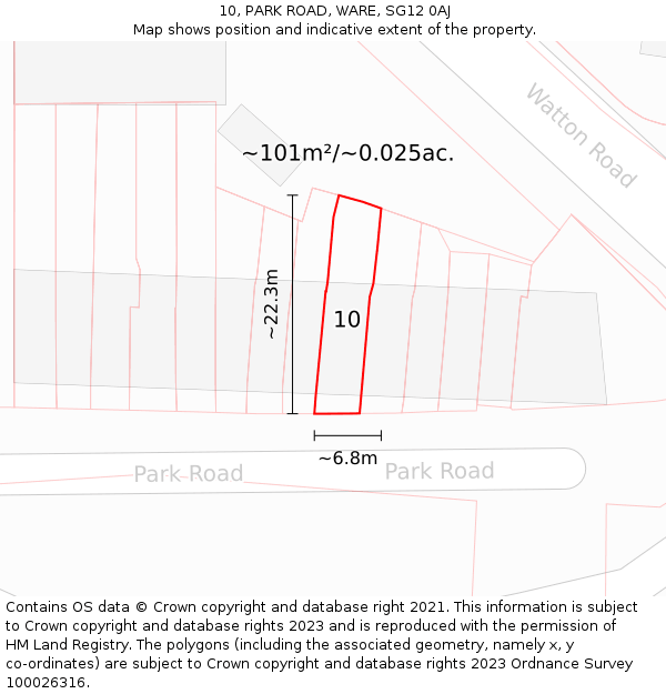 10, PARK ROAD, WARE, SG12 0AJ: Plot and title map