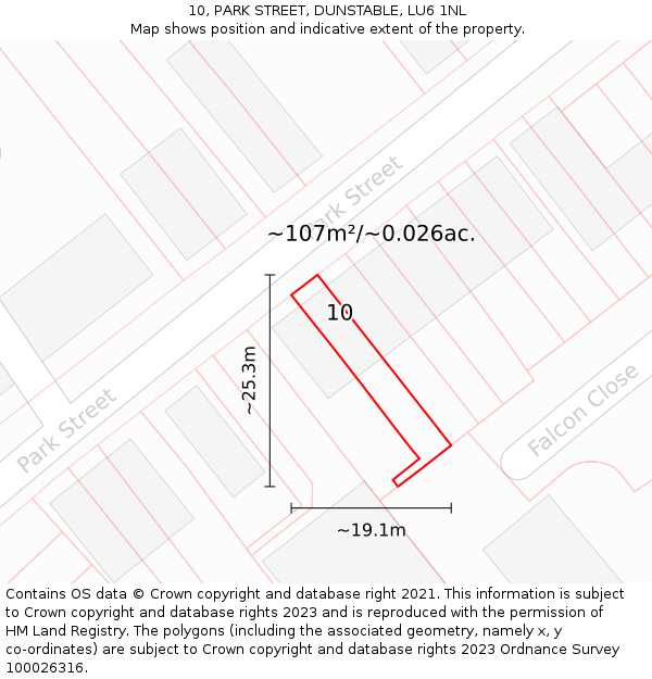 10, PARK STREET, DUNSTABLE, LU6 1NL: Plot and title map