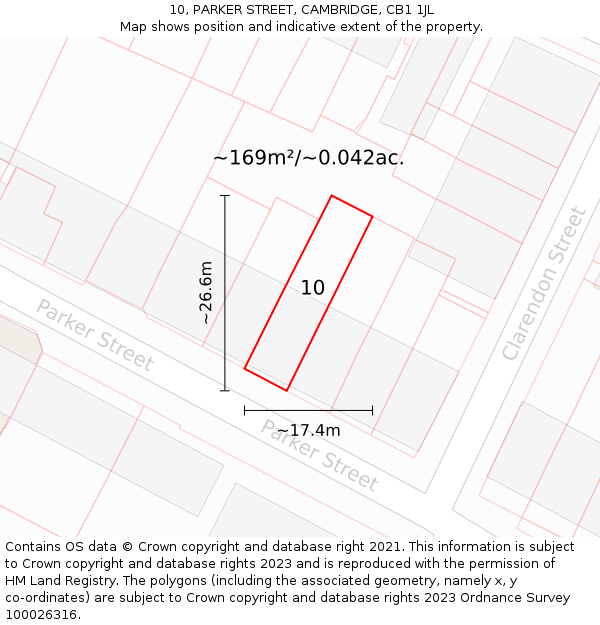 10, PARKER STREET, CAMBRIDGE, CB1 1JL: Plot and title map