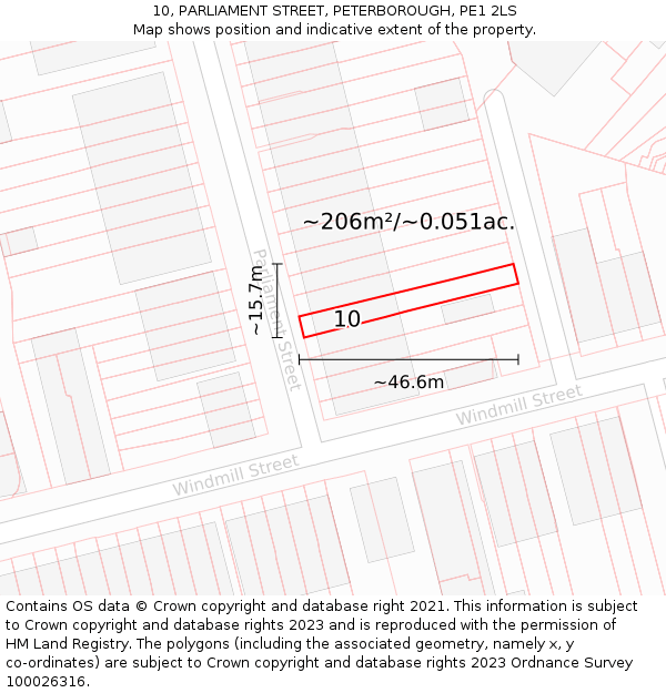 10, PARLIAMENT STREET, PETERBOROUGH, PE1 2LS: Plot and title map
