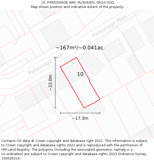 10, PARSONAGE WAY, RUSHDEN, NN10 0GQ: Plot and title map