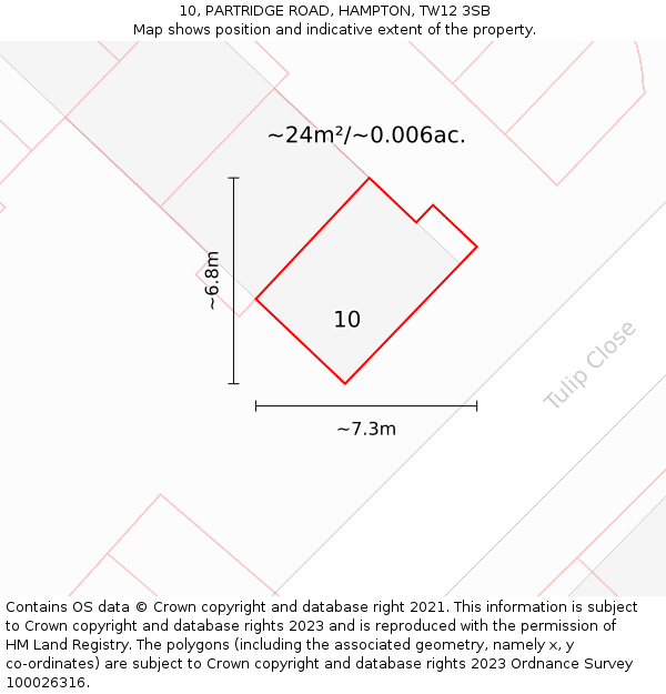 10, PARTRIDGE ROAD, HAMPTON, TW12 3SB: Plot and title map