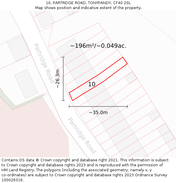 10, PARTRIDGE ROAD, TONYPANDY, CF40 2SL: Plot and title map