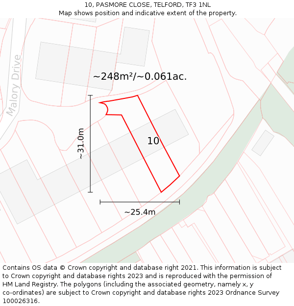 10, PASMORE CLOSE, TELFORD, TF3 1NL: Plot and title map