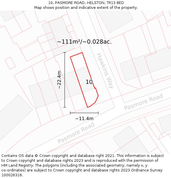 10, PASMORE ROAD, HELSTON, TR13 8ED: Plot and title map