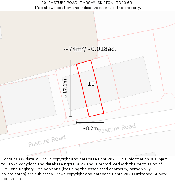 10, PASTURE ROAD, EMBSAY, SKIPTON, BD23 6RH: Plot and title map