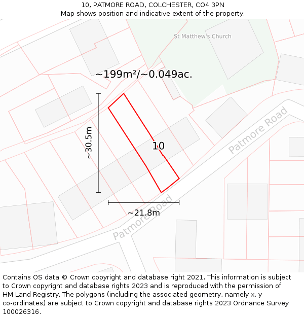 10, PATMORE ROAD, COLCHESTER, CO4 3PN: Plot and title map