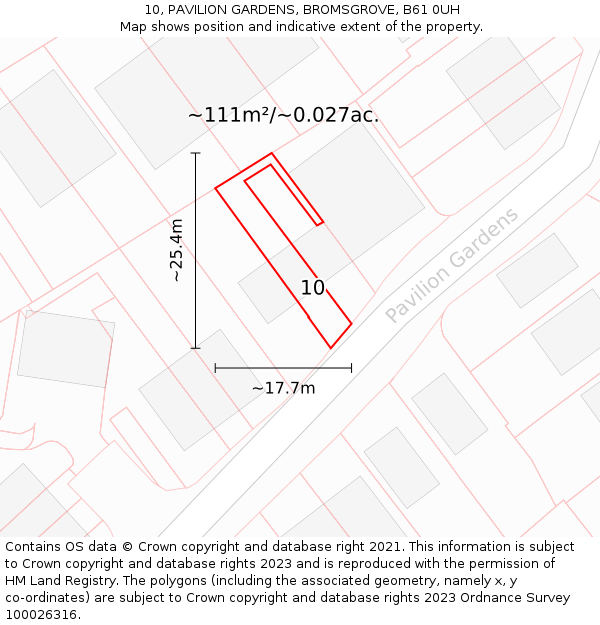 10, PAVILION GARDENS, BROMSGROVE, B61 0UH: Plot and title map
