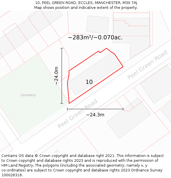 10, PEEL GREEN ROAD, ECCLES, MANCHESTER, M30 7AJ: Plot and title map