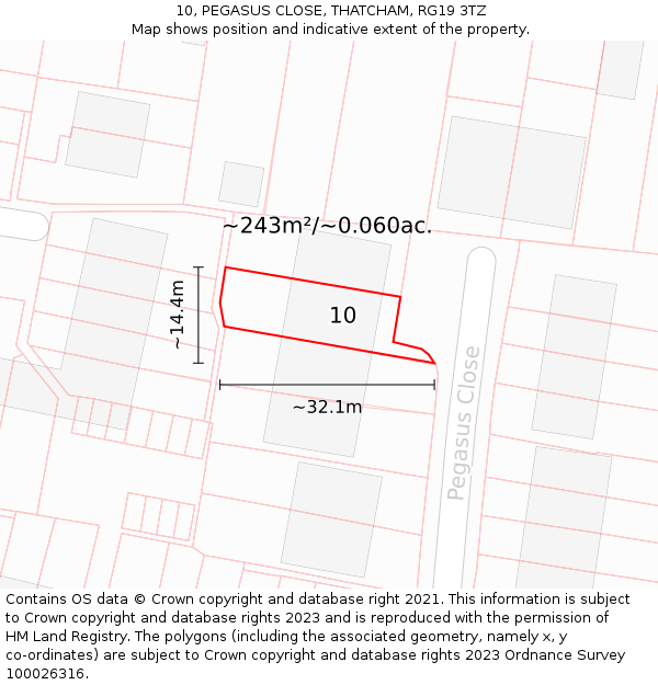 10, PEGASUS CLOSE, THATCHAM, RG19 3TZ: Plot and title map