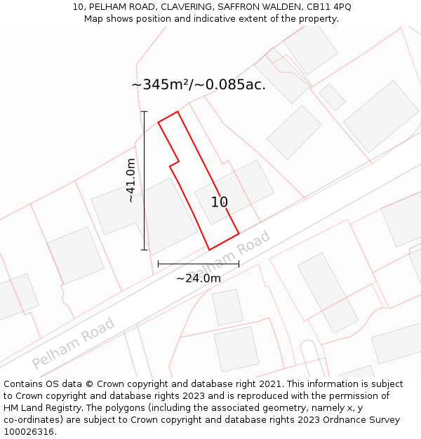 10, PELHAM ROAD, CLAVERING, SAFFRON WALDEN, CB11 4PQ: Plot and title map