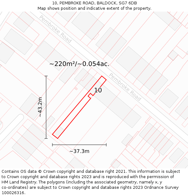 10, PEMBROKE ROAD, BALDOCK, SG7 6DB: Plot and title map