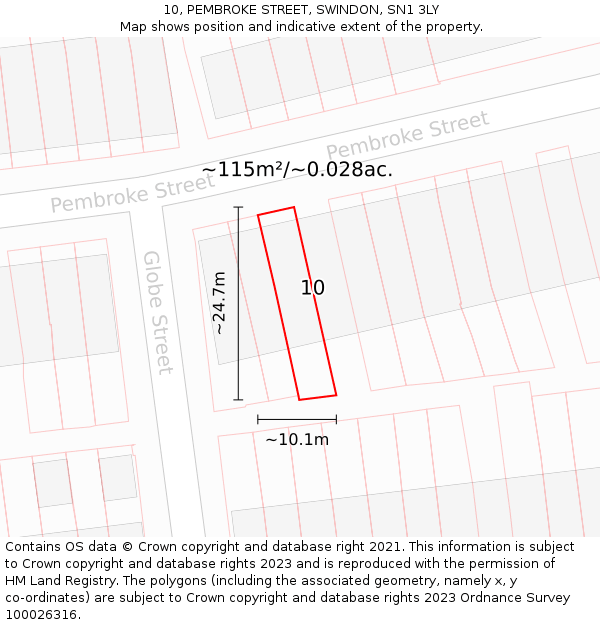 10, PEMBROKE STREET, SWINDON, SN1 3LY: Plot and title map