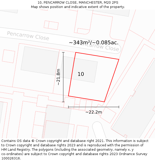 10, PENCARROW CLOSE, MANCHESTER, M20 2PS: Plot and title map