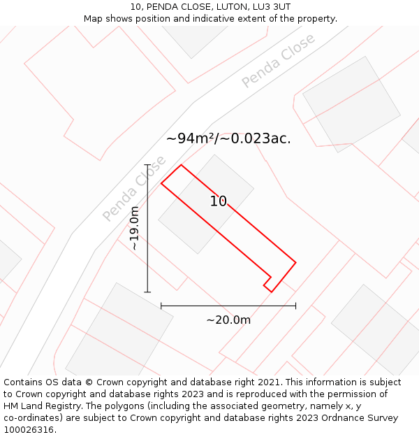 10, PENDA CLOSE, LUTON, LU3 3UT: Plot and title map