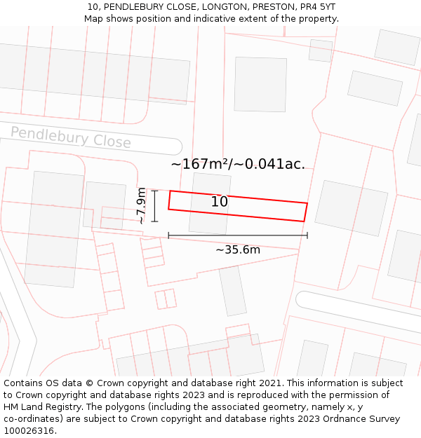 10, PENDLEBURY CLOSE, LONGTON, PRESTON, PR4 5YT: Plot and title map