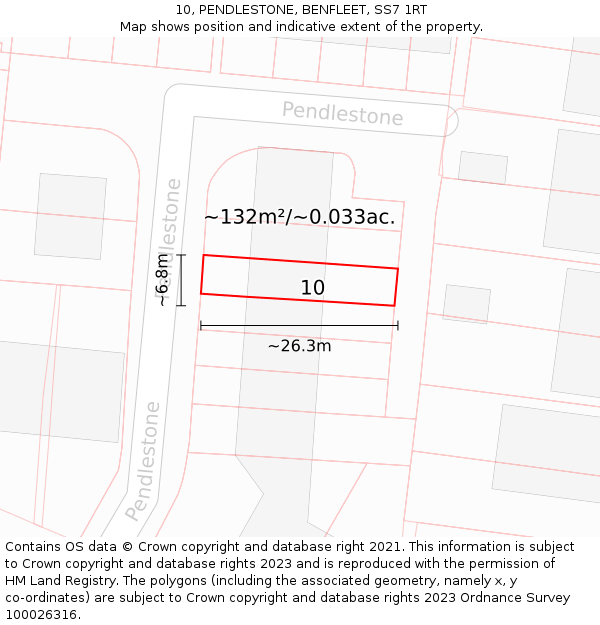 10, PENDLESTONE, BENFLEET, SS7 1RT: Plot and title map