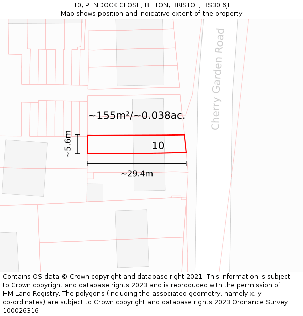 10, PENDOCK CLOSE, BITTON, BRISTOL, BS30 6JL: Plot and title map