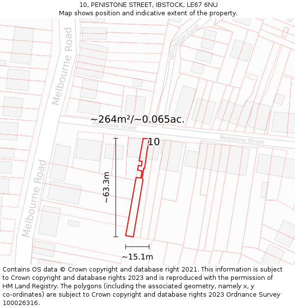 10, PENISTONE STREET, IBSTOCK, LE67 6NU: Plot and title map