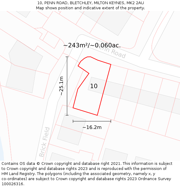 10, PENN ROAD, BLETCHLEY, MILTON KEYNES, MK2 2AU: Plot and title map