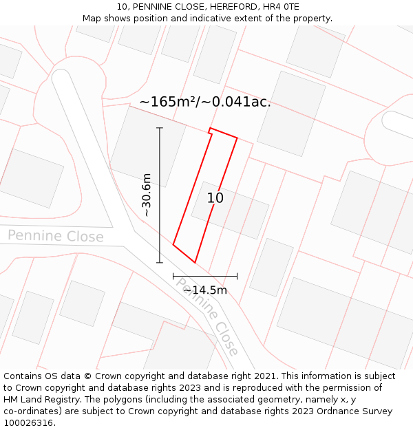 10, PENNINE CLOSE, HEREFORD, HR4 0TE: Plot and title map