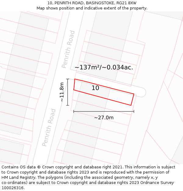 10, PENRITH ROAD, BASINGSTOKE, RG21 8XW: Plot and title map