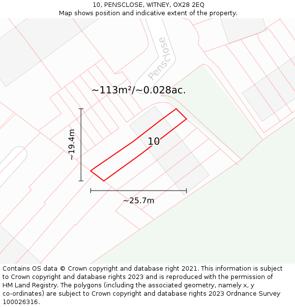 10, PENSCLOSE, WITNEY, OX28 2EQ: Plot and title map