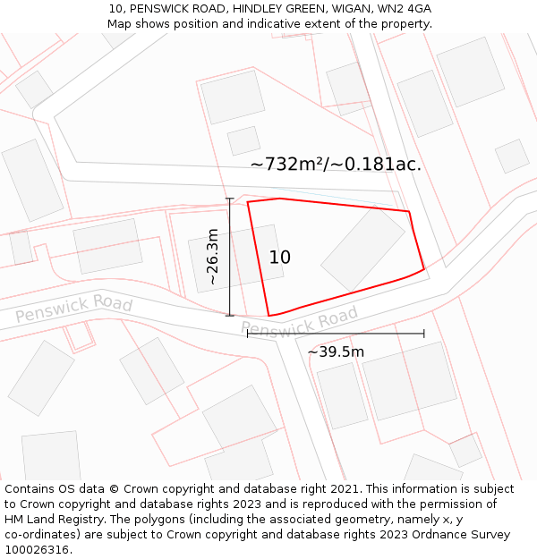 10, PENSWICK ROAD, HINDLEY GREEN, WIGAN, WN2 4GA: Plot and title map
