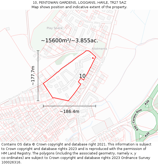 10, PENTOWAN GARDENS, LOGGANS, HAYLE, TR27 5AZ: Plot and title map
