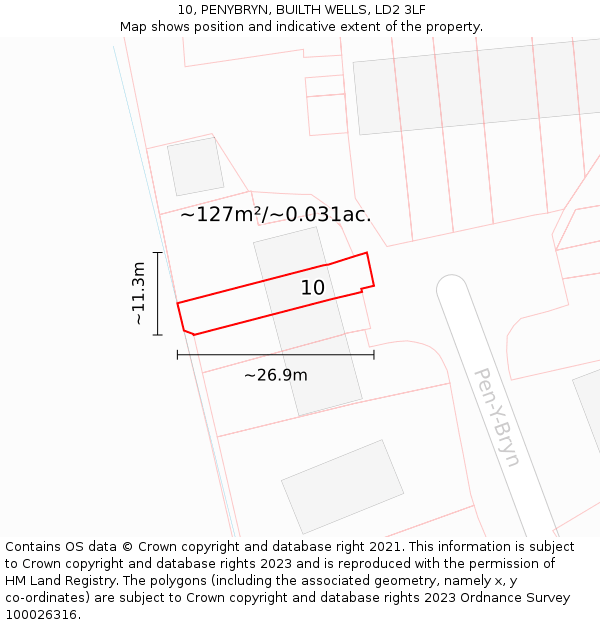 10, PENYBRYN, BUILTH WELLS, LD2 3LF: Plot and title map
