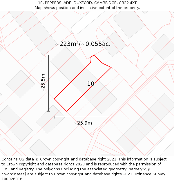 10, PEPPERSLADE, DUXFORD, CAMBRIDGE, CB22 4XT: Plot and title map