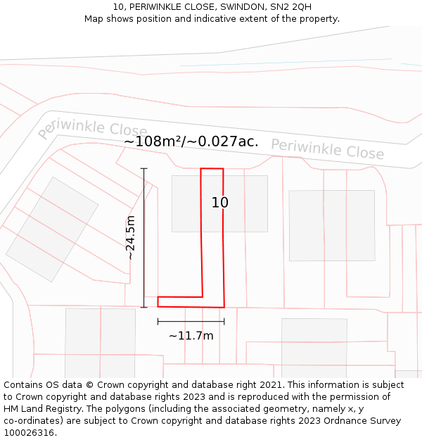 10, PERIWINKLE CLOSE, SWINDON, SN2 2QH: Plot and title map