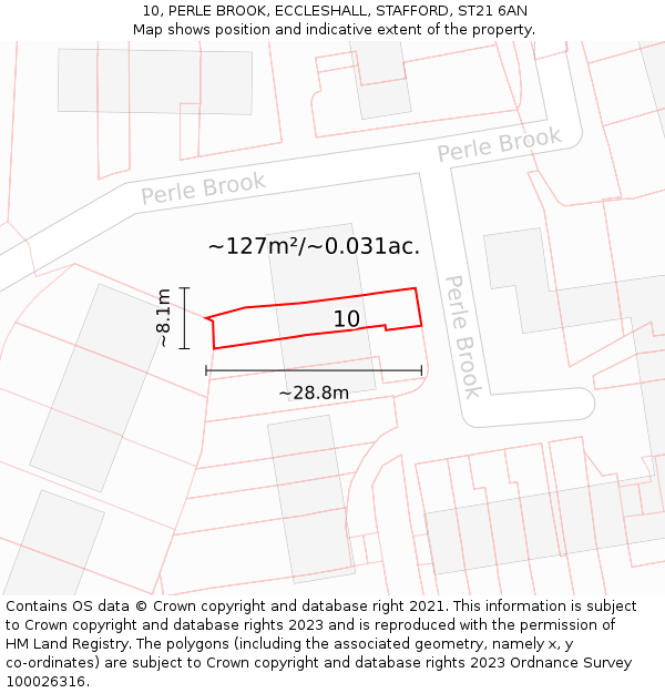 10, PERLE BROOK, ECCLESHALL, STAFFORD, ST21 6AN: Plot and title map