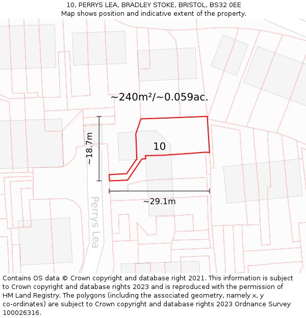 10, PERRYS LEA, BRADLEY STOKE, BRISTOL, BS32 0EE: Plot and title map