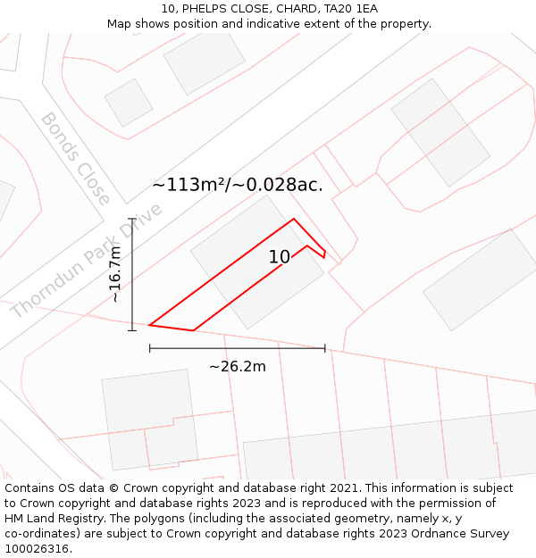 10, PHELPS CLOSE, CHARD, TA20 1EA: Plot and title map